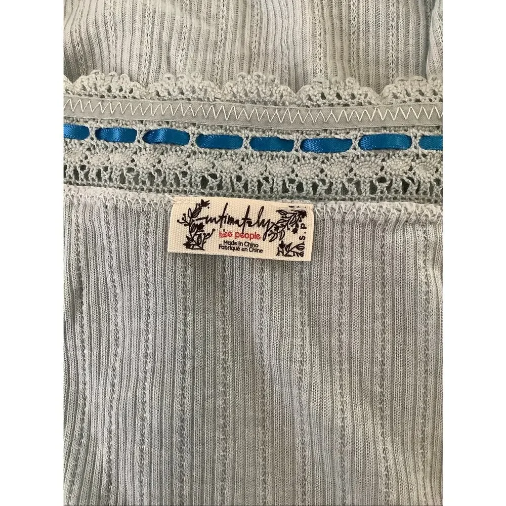 Free People Women's Small Ice Blue Only You Long Sleeve Cropped Top Boho D24-3